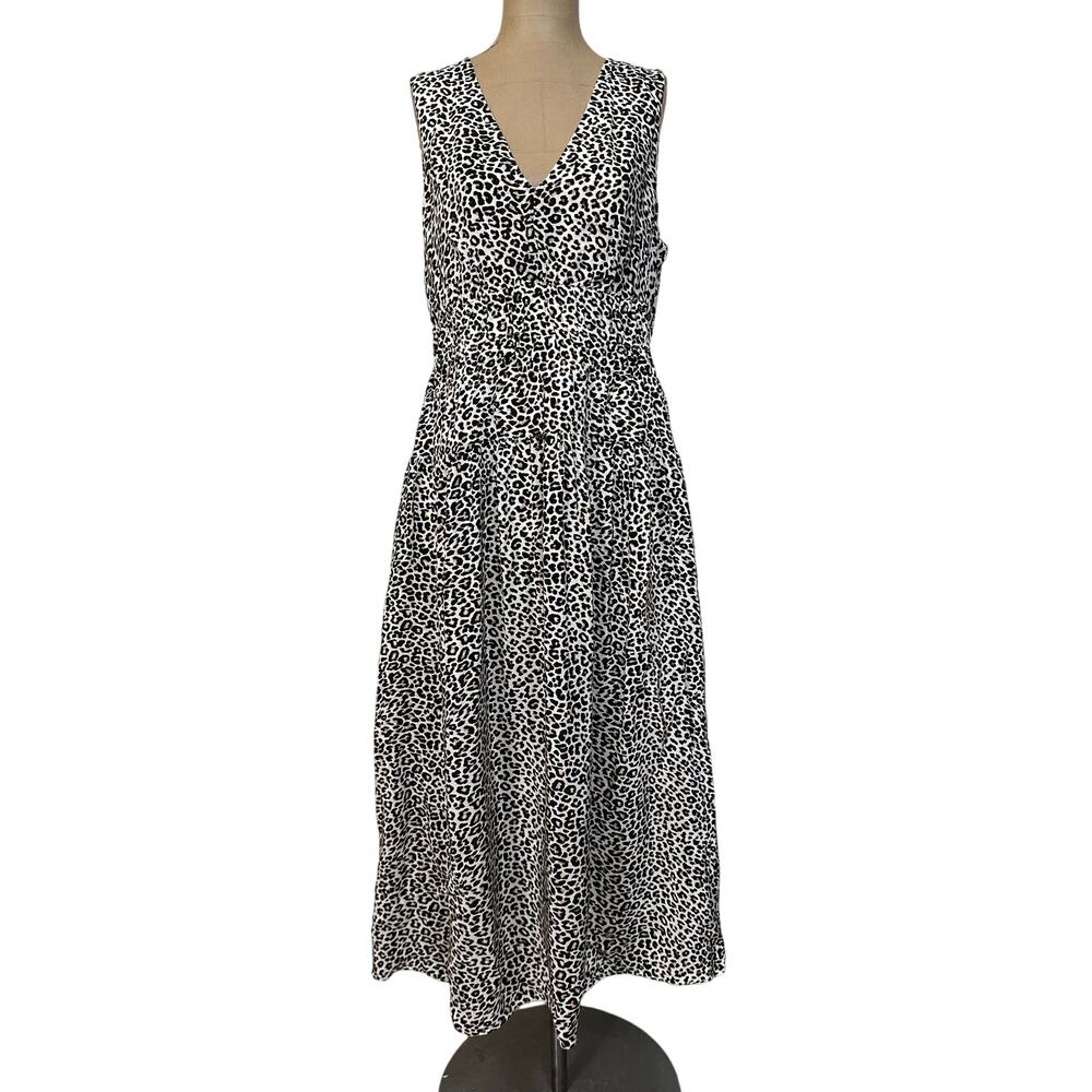 J.Crew Midi Dress Brown Leopard Crepe de Chine Sleeveless A-line Hyacinth - Picture 3 of 8